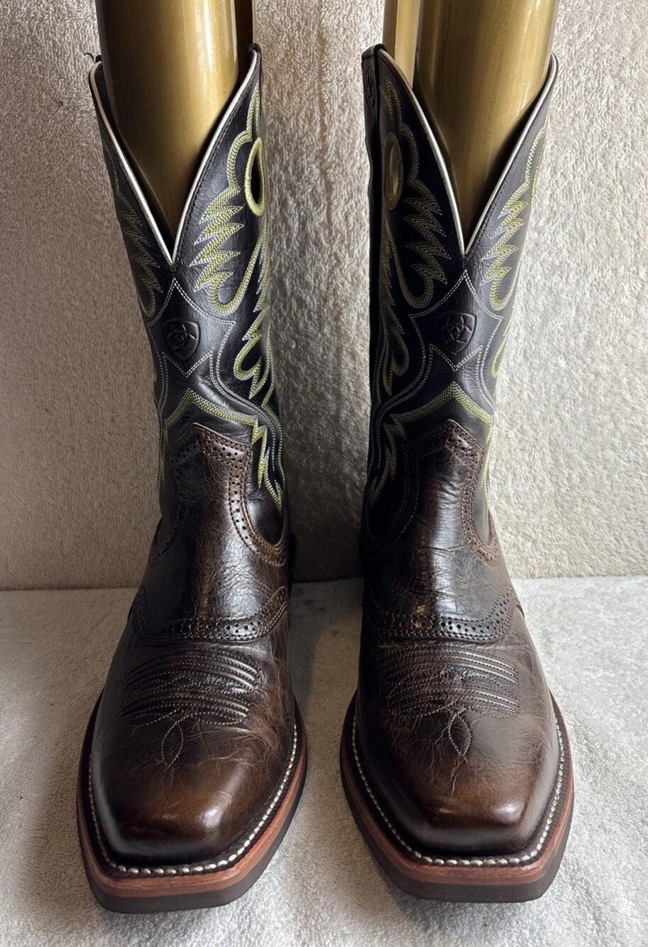Ariat Quickdraw Brown Leather Square Toe Western Cowboy Boots Men's Size 11D